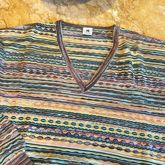 Missoni beautiful V-neck sweater, greens, blues, mauve, and yellow - Picture 3 of 5